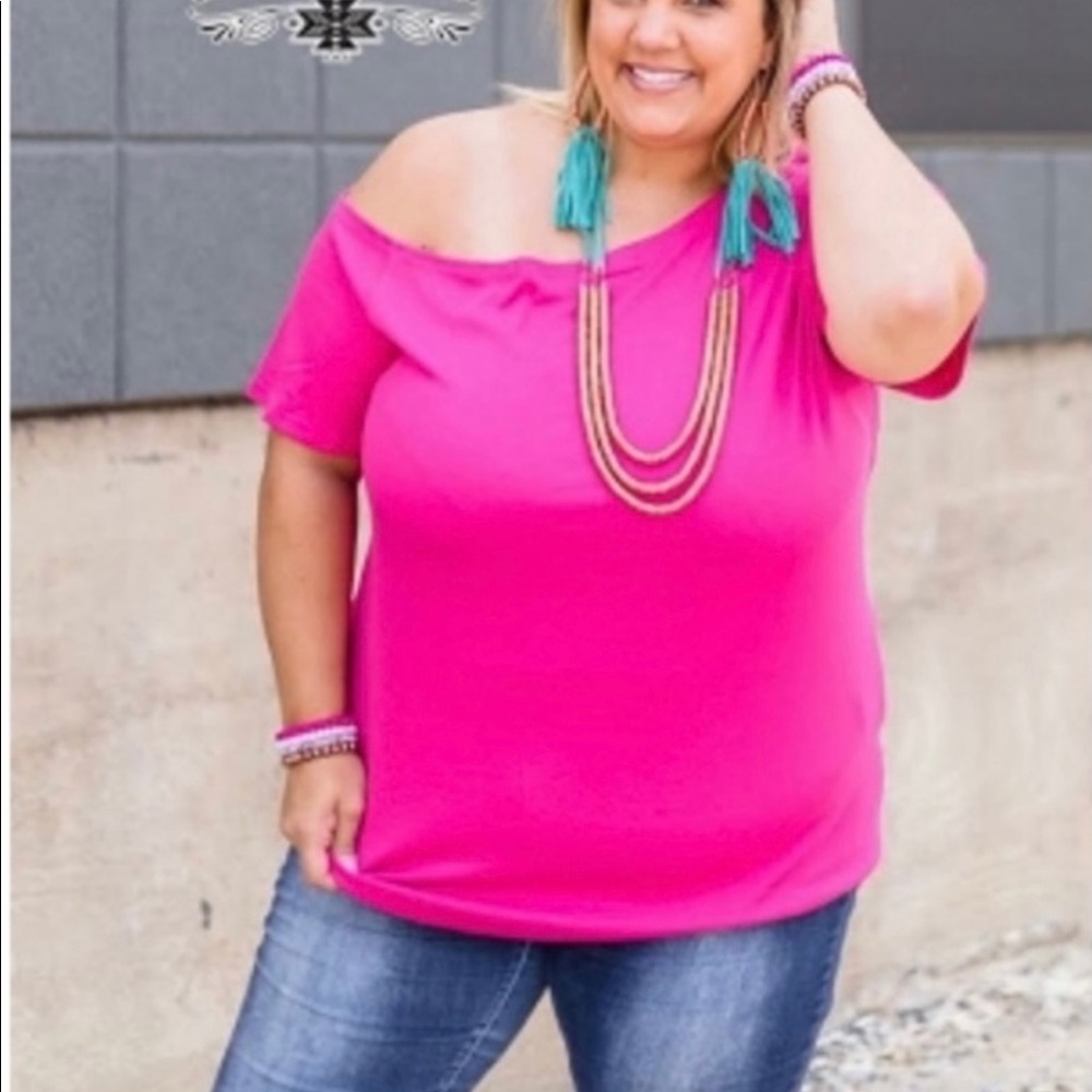 Off should pink blouse